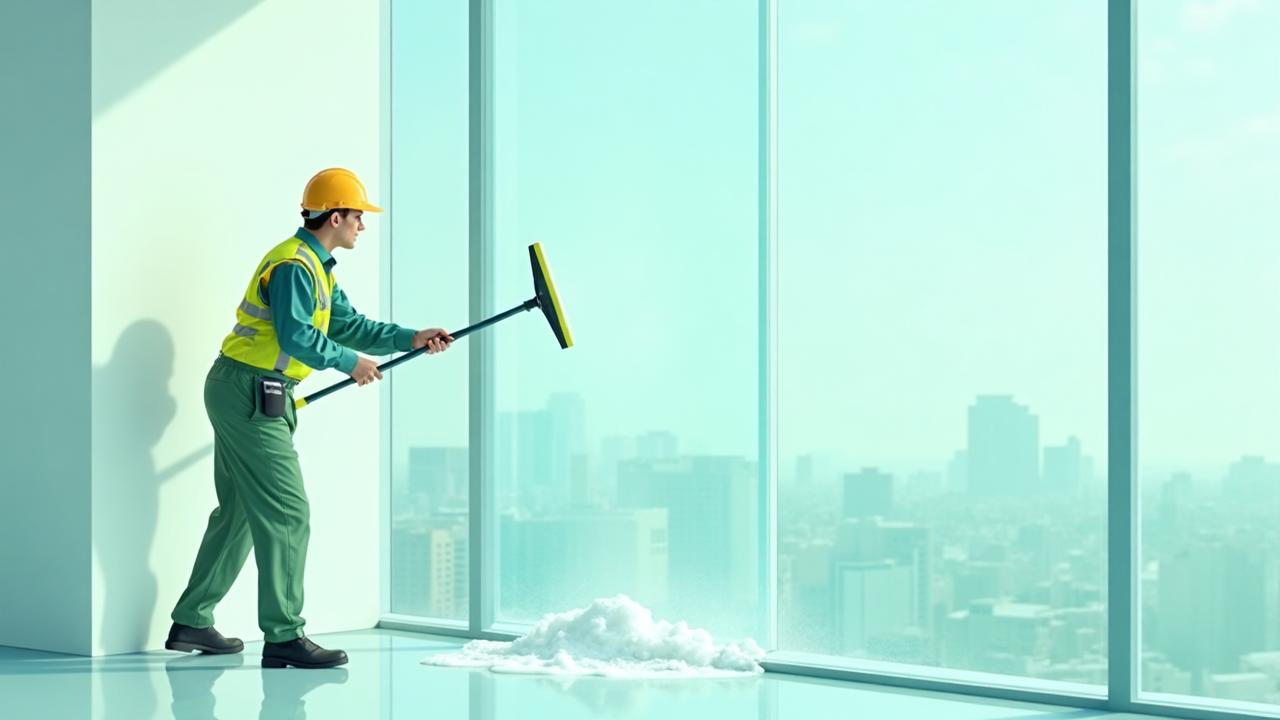 Professional window cleaner at work